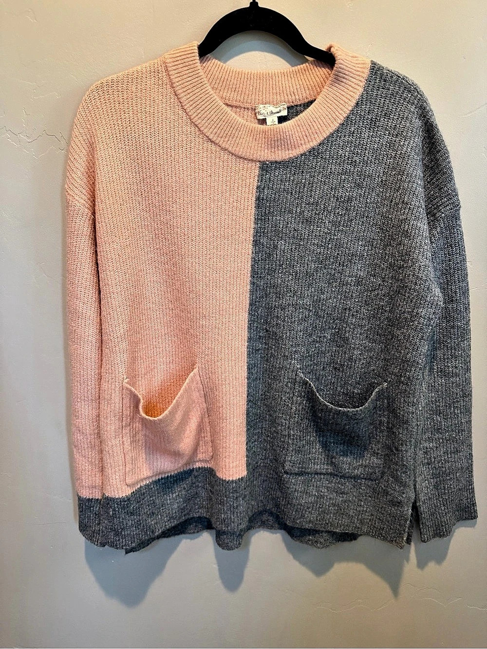 Hem and Thread Color Block Sweater Large